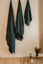 NAUJA SPALVA! Sodrios vandenyno žalios spalvos lininis kelioninis rankšluostis – kompaktiškas, greitai džiūstantis ir elegantiškas - Image 4