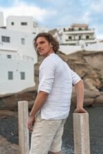 Vyriški balto ir natūralaus lino bermudų šortai su kišenėmis - Image 5